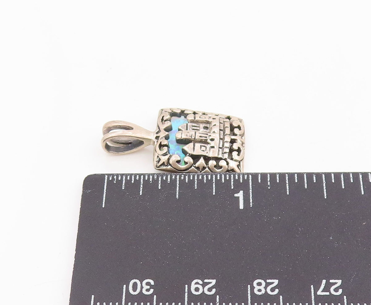 925 Sterling Silver Vintage Pendant Fire Opal Jerusalem Skyline Charm  PT26228