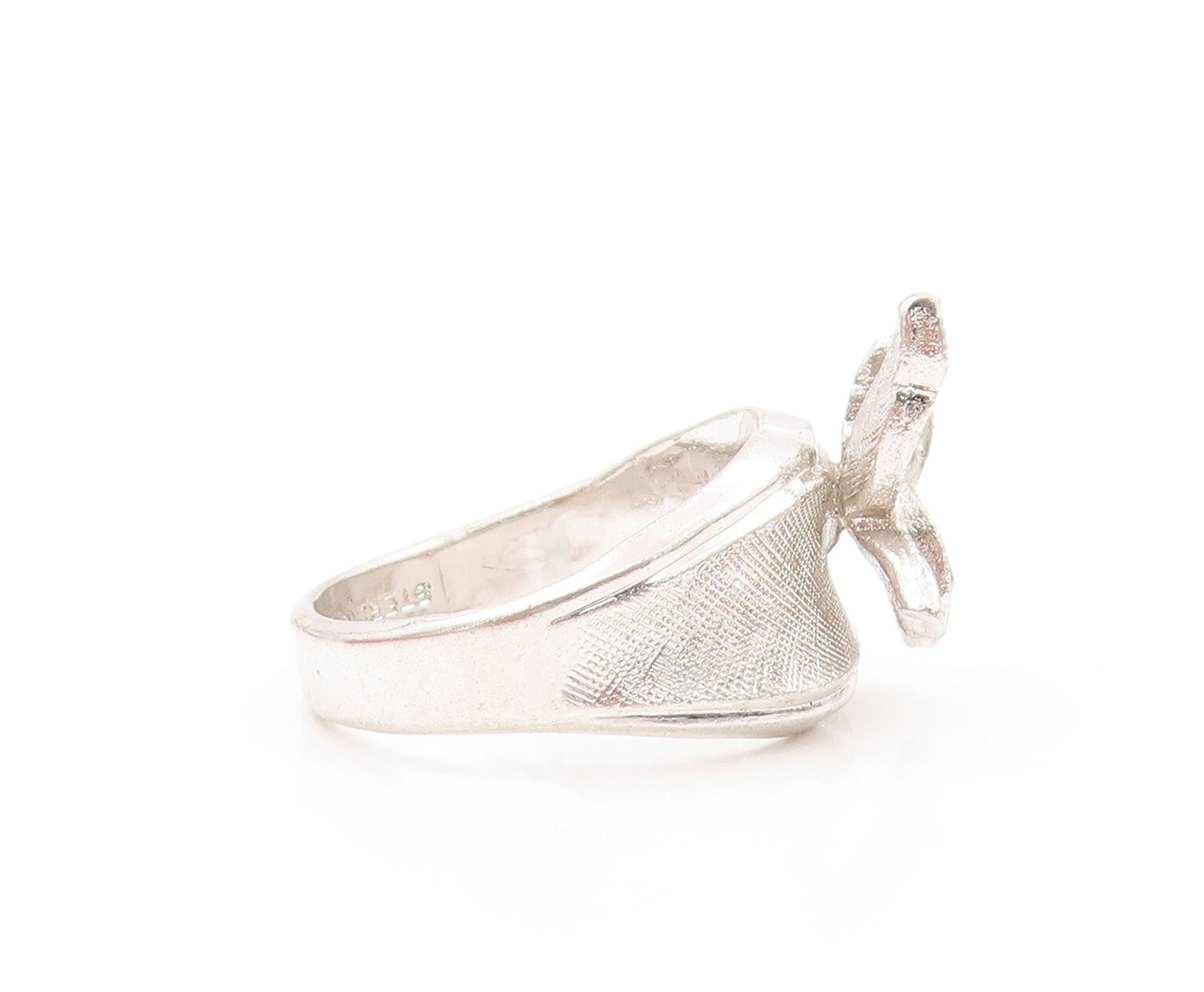 925 Sterling Silver Vintage Ring Designer CZ Inlay Cutout Butterfly Sz 7 RG31893