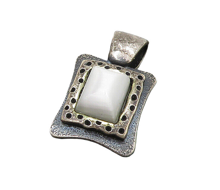 925 Sterling Silver  Vintage Mother Of Pearl Dark Tone Square Pendant  PT18771