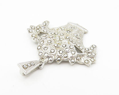 925 Sterling Silver  Vintage Sparkling Flower Basket Motif Pendant  PT9085