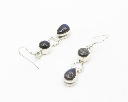 925 Sterling Silver  Cabochon Cut Labradorite Shiny Dangle Earrings  EG6937
