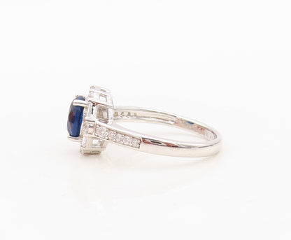 925 Sterling Silver Vintage Ring Round Sapphire Halo CZ Frame  Sz 7 RG30353