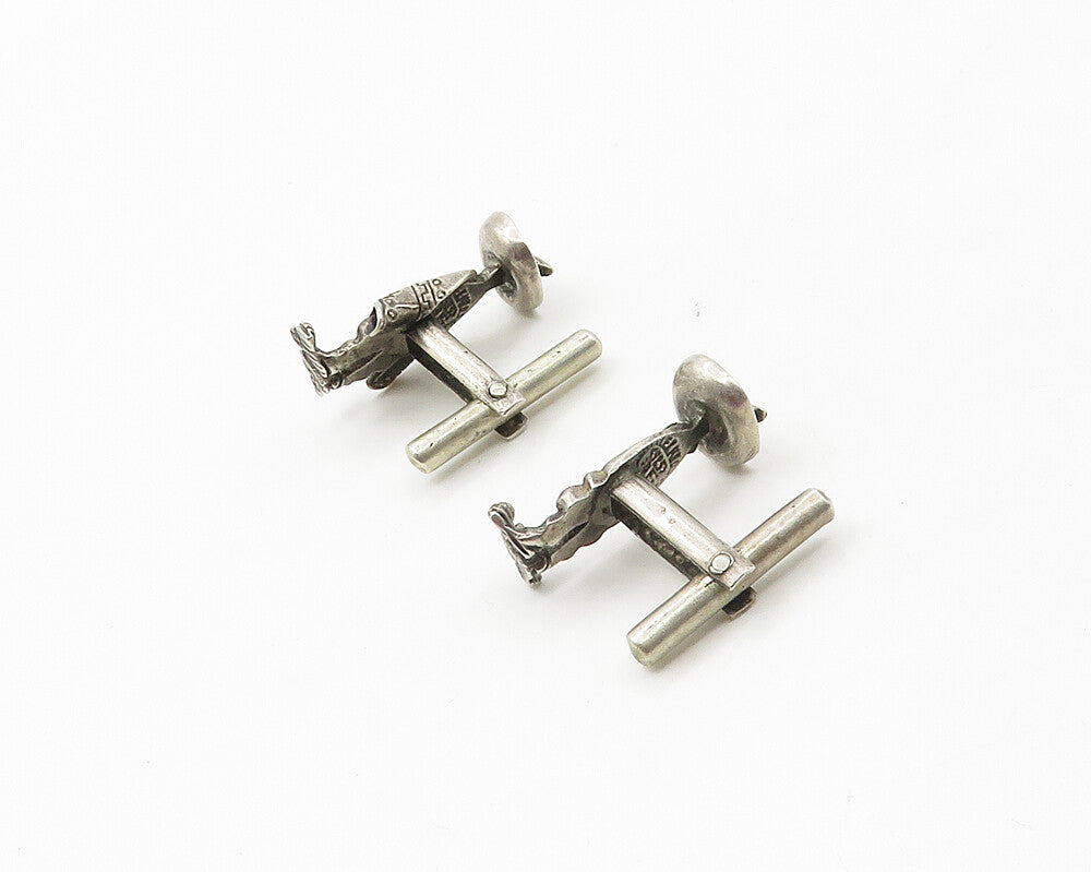MEXICO 925 Sterling Silver  Vintage Man In Poncho & Sombrero Cufflinks  TR2357