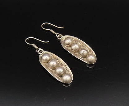 MEXICO 925 Sterling Silver Vintage Four Bead Leaf Ball Dangle Earrings EG12202