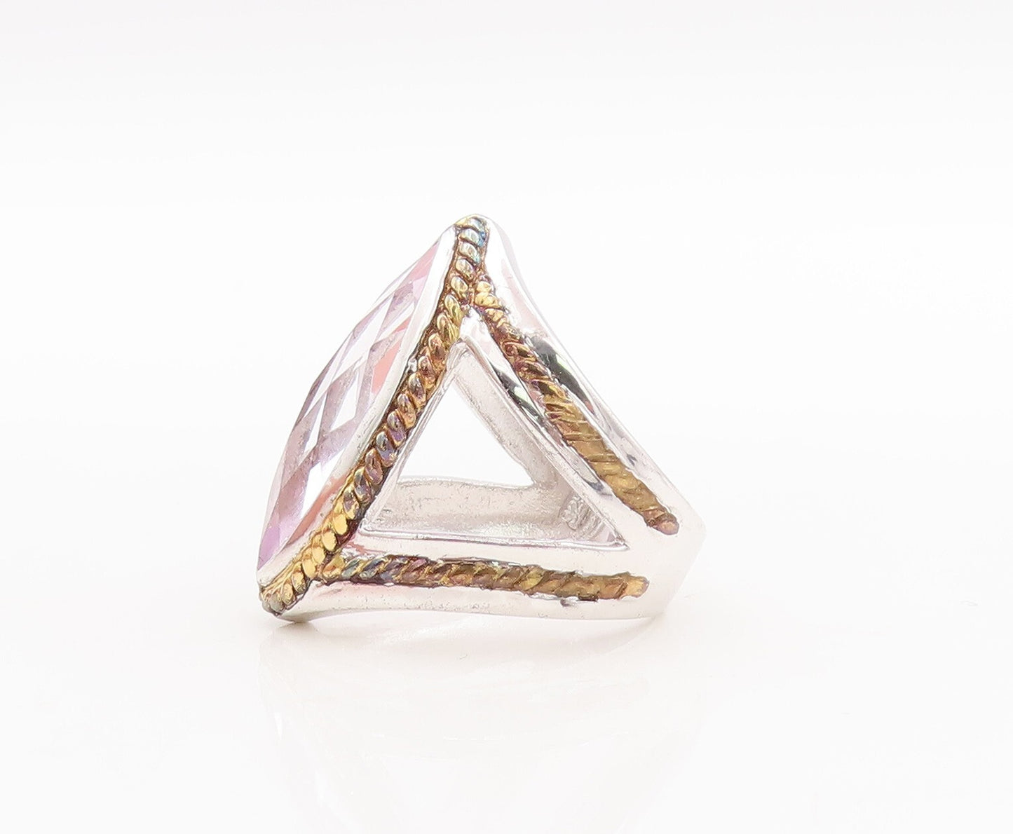 925 Sterling Silver Vintage Ring Marquise Gemstone Twisted Rope  Sz 7  RG29801