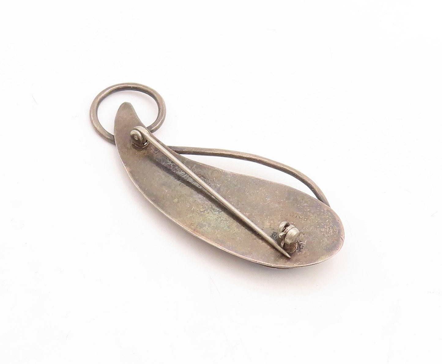 925 Sterling Silver Vintage Brooch Pin BRYAN Dark Tone designer Gemstone BP11401