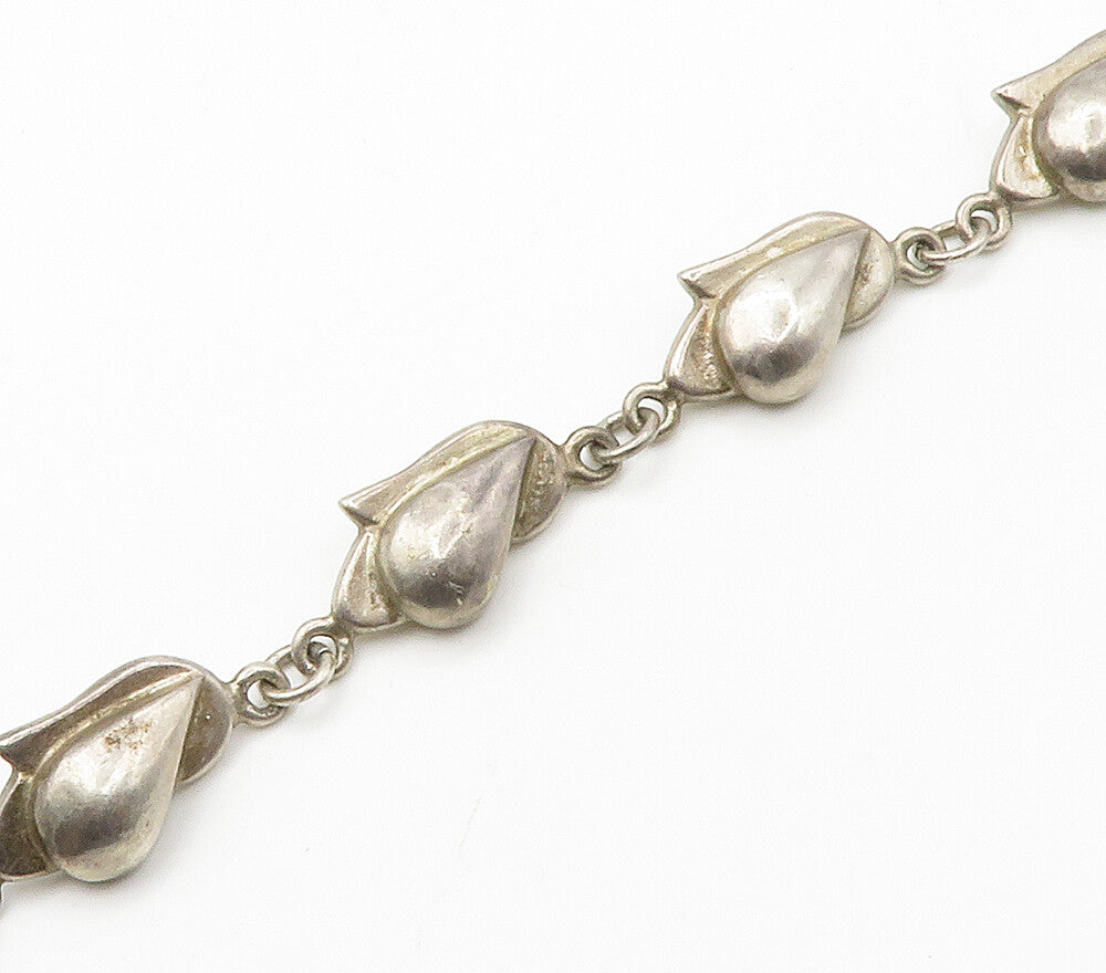 925 Sterling Silver  Vintage Floral Motif Link Chain Necklace  NE2482