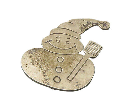 MEXICO 925 Silver  Vintage Happy Snowman Winter Motif Brooch Pin  BP8770