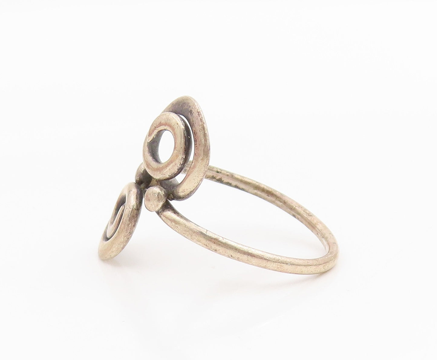 925 Sterling Silver Vintage Ring Double Spiral Coil Bypass Band  Sz 7.5  RG34250