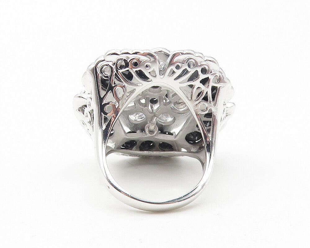 925 Sterling Silver  Cubic Zirconia & Hematite Cocktail Ring Sz 7  RG11208