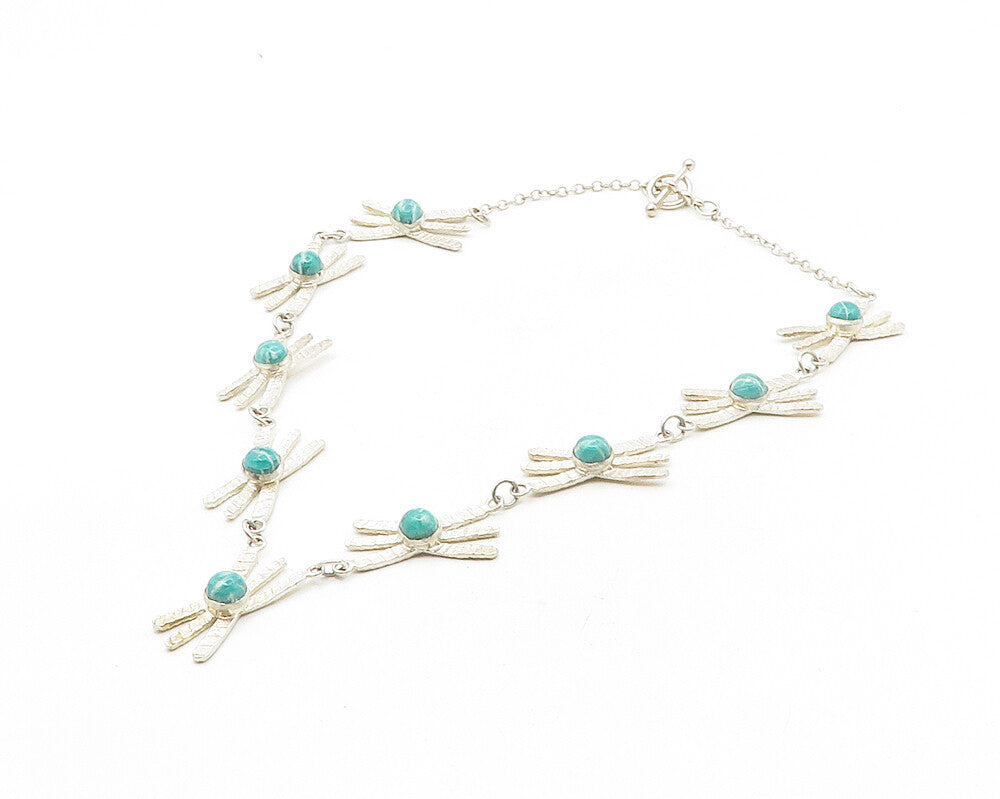 HENNY 925 Sterling Silver  Vintage Cabochon Gemstone Chain Necklace  NE1906