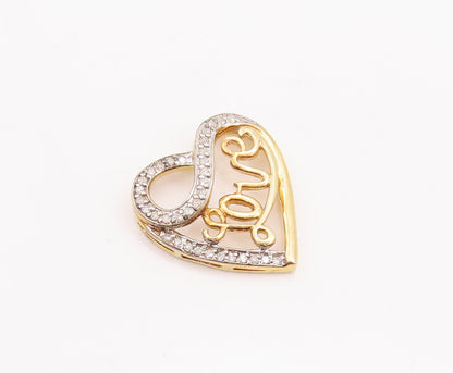 925 Sterling Silver Vintage Pendant Cutout Real Diamonds Love Heart  PT23070