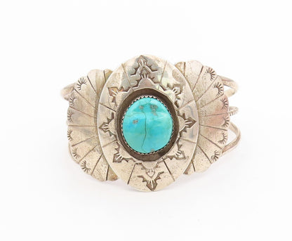 925 Sterling Silver Vintage Bracelet NAVAJO Turquoise Concho Wide Cuff  BT11790
