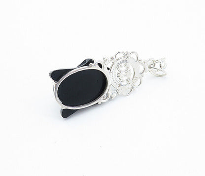 925 Sterling Silver  Face Carved Obsidian Shiny Swirl Bail Pendant  PT5915