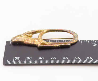 925 Sterling Silver Vintage Brooch Pin Gold Plated Openwork Antelope  BP12556
