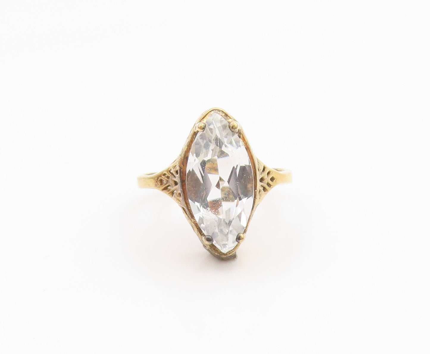 925 Sterling Silver Vintage Ring Gold Plated Marquise Cut CZ Band  Sz 6  RG35491