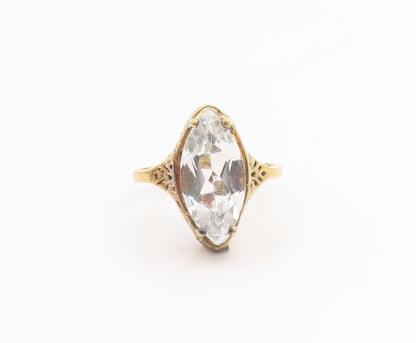 925 Sterling Silver Vintage Ring Gold Plated Marquise Cut CZ Band  Sz 6  RG35491