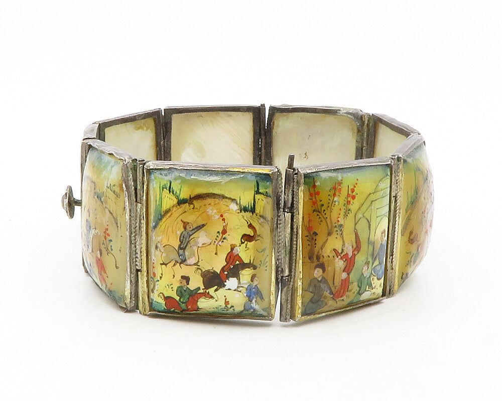 CHINESE EXPORT 925 Silver Vintage Antique Art Story Teller Bracelet  BT4695