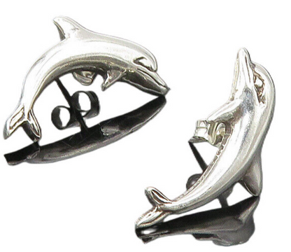 925 Sterling Silver  Vintage Shiny Leaping Dolphin Motif Drop Earrings  EG5248
