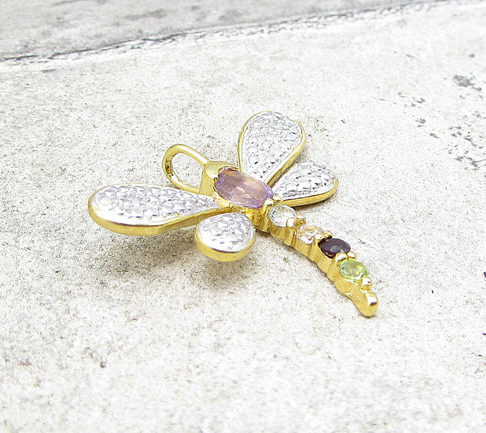 Gold Over 925 Silver  Gemstones & Genuine Diamonds Firefly Pendant  PT1250