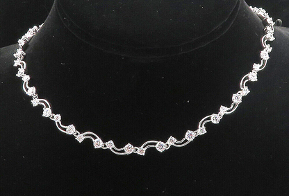 925 Sterling Silver  Sparkling Cubic Zirconia Curved Chain Necklace  NE1306