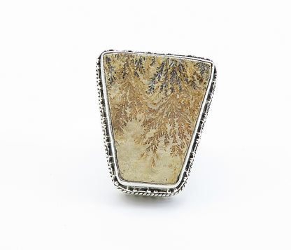 925 Sterling Silver  Floral Leaf Etched Jasper Cocktail Ring Sz 8.5  RG8199