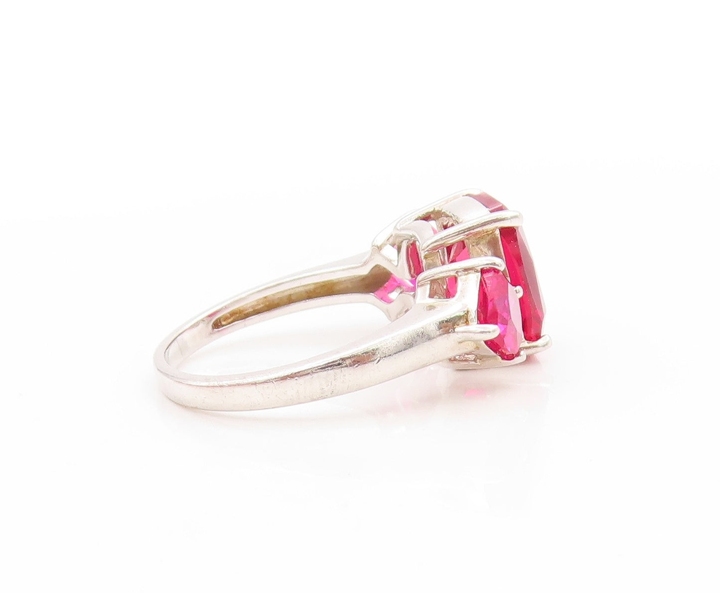925 Sterling Silver Vintage Ring Three Stone Ruby Statement Band  Sz 6  RG33736