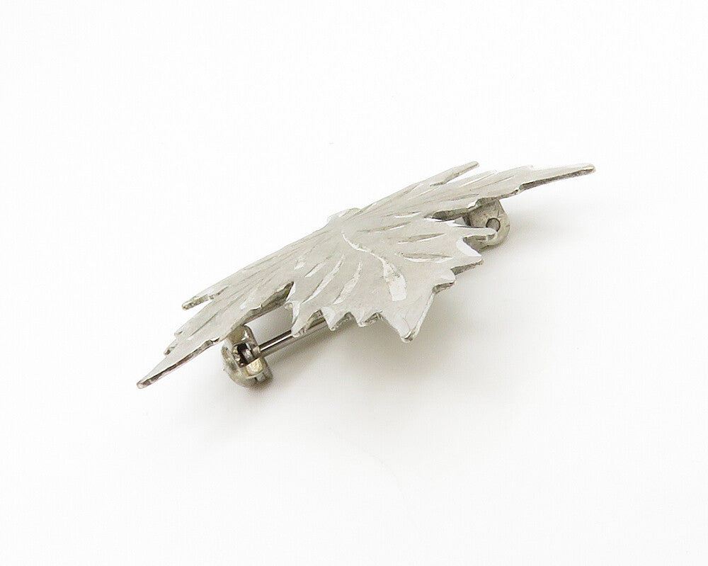 925 Sterling Silver  Vintage Shiny Etched Single Maple Leaf Brooch Pin  BP5092