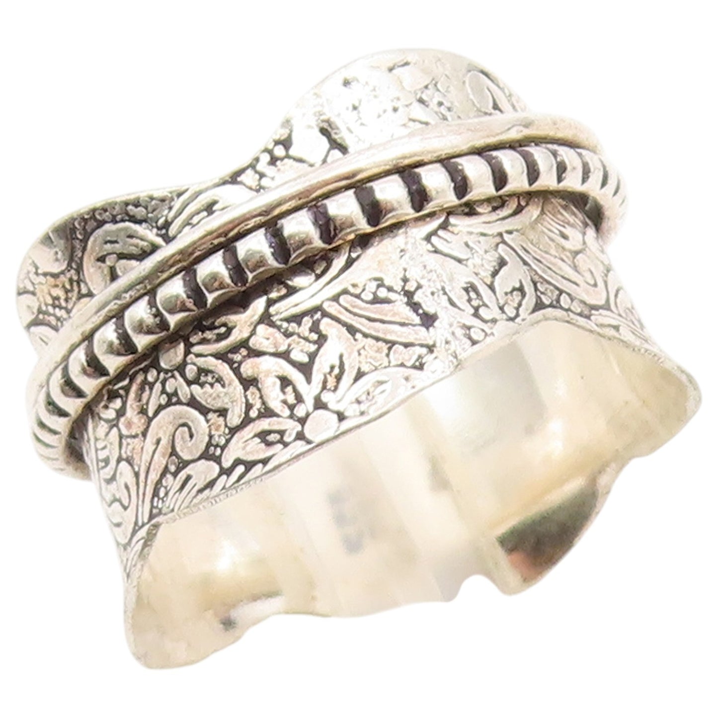 925 Sterling Silver Vintage Ring Floral Engraved Spinner Band  Sz 11.5  RG36532