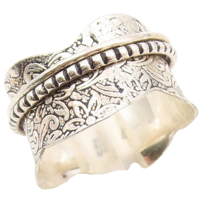 925 Sterling Silver Vintage Ring Floral Engraved Spinner Band  Sz 11.5  RG36532