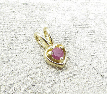 Gold Over 925 Sterling Silver Ruby Love Heart Slider Pendant PT1186