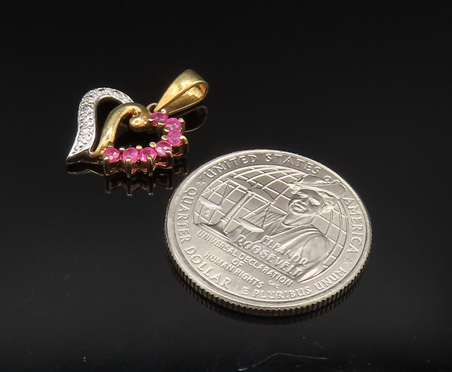925 Sterling Silver   Vintage Gold Tone Spiked Ruby Love Heart Pendant PT20618