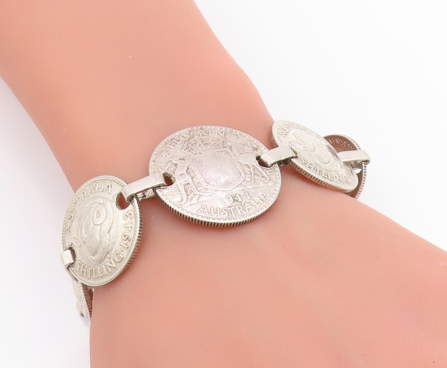 925 Sterling Silver Vintage Bracelet Antique Australian Florin Coin  BT11426
