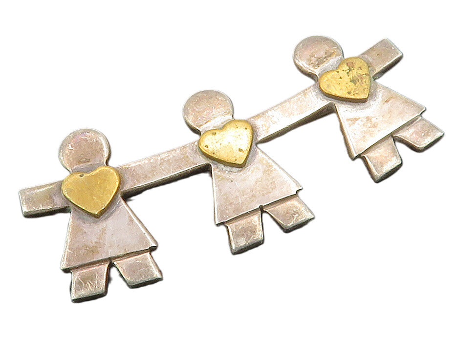 925 Sterling Silver  Vintage 2 Tone Love Heart Holding Hands Brooch Pin BP5185