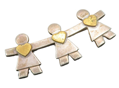 925 Sterling Silver  Vintage 2 Tone Love Heart Holding Hands Brooch Pin BP5185