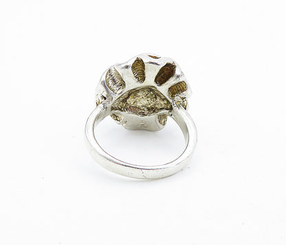 925 Sterling Silver  Vintage Sculpted Floral Motif Statement Ring Sz 7  RG6885