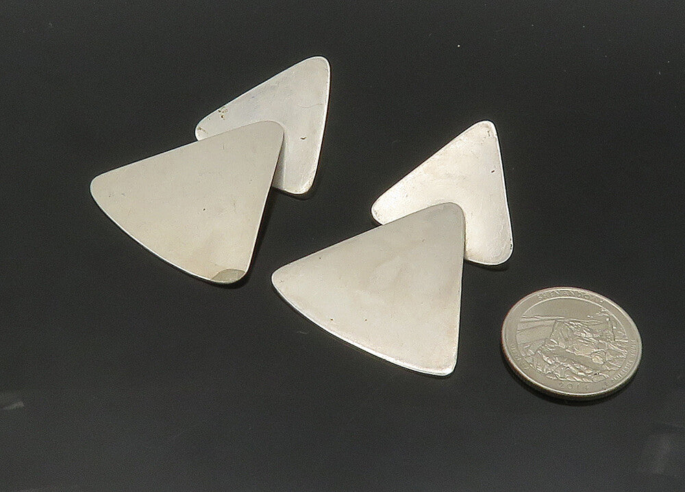 925 Sterling Silver  Vintage Shiny Smooth Triangle Drop Earrings  EG10228