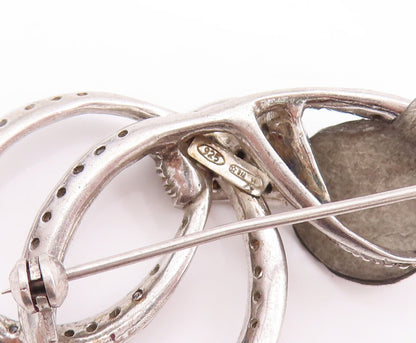 925 Sterling Silver Vintage Brooch Pin Designer Gemstone Inlay Rings  BP10923