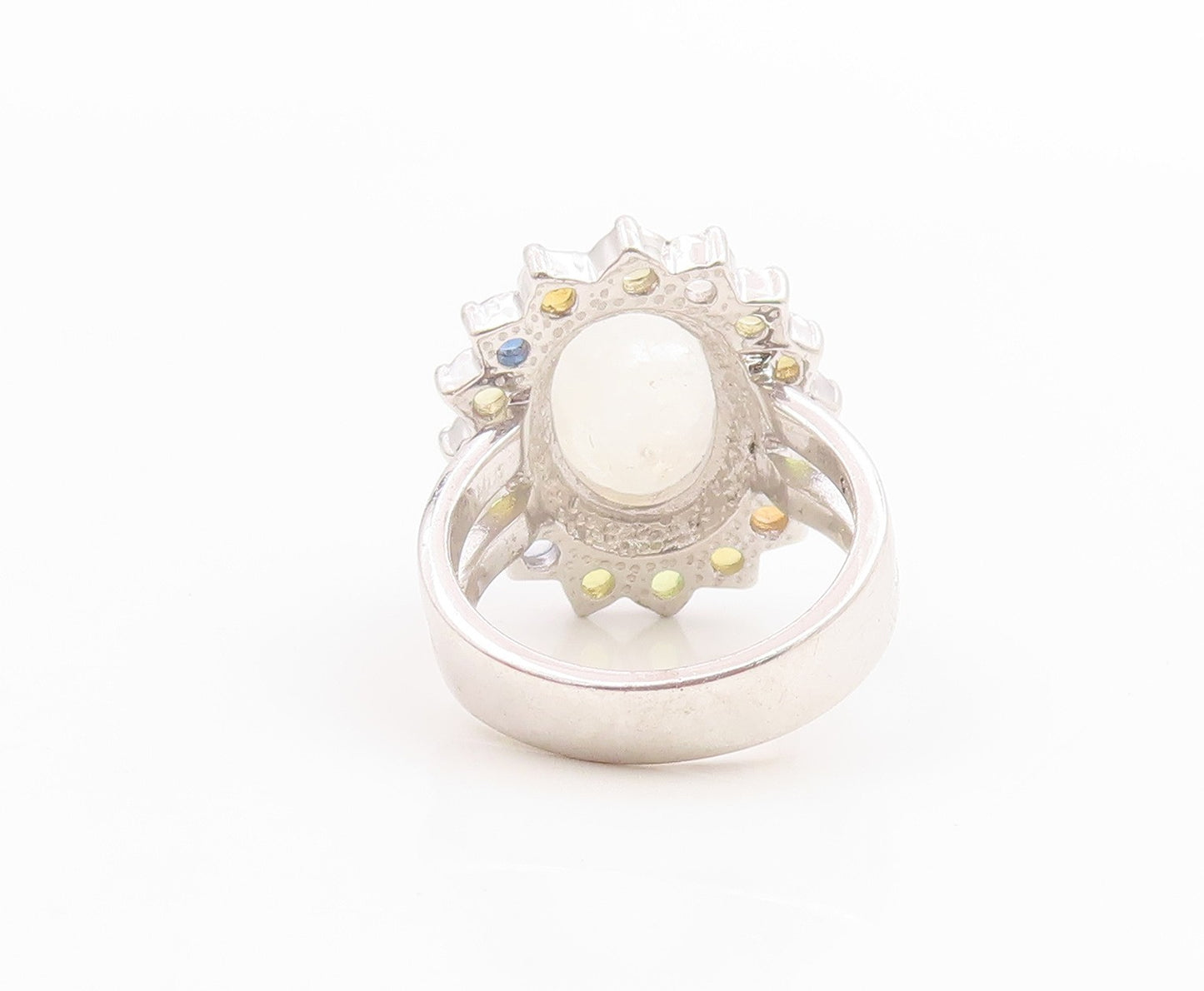 925 Sterling Silver Vintage Ring Cabochon Moonstone Flower Band  Sz 7  RG35732
