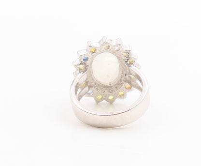 925 Sterling Silver Vintage Ring Cabochon Moonstone Flower Band  Sz 7  RG35732