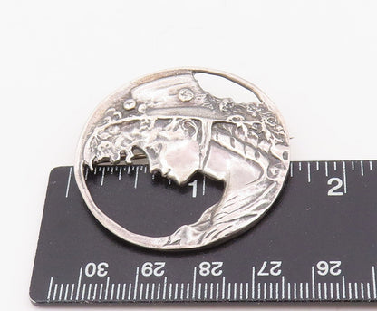 925 Sterling Silver Vintage Brooch Pin Art Nouveau Style Lady Portrait  BP12325