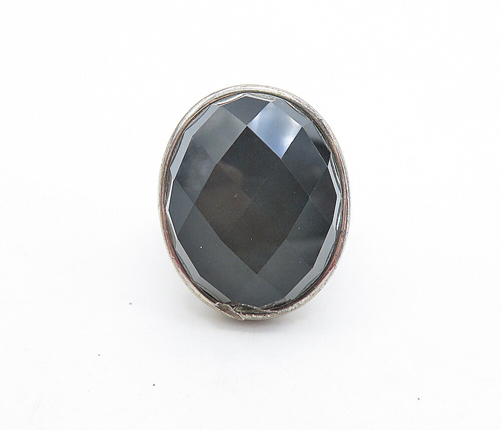 925 Sterling Silver  Vintage Faceted Grey Quartz Cocktail Ring Sz 7  RG6844