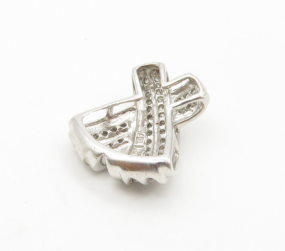 925 Sterling Silver  Shiny Genuine Diamonds Crossed Slide Pendant  PT13122