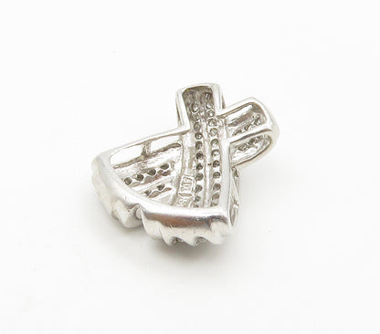 925 Sterling Silver  Shiny Genuine Diamonds Crossed Slide Pendant  PT13122