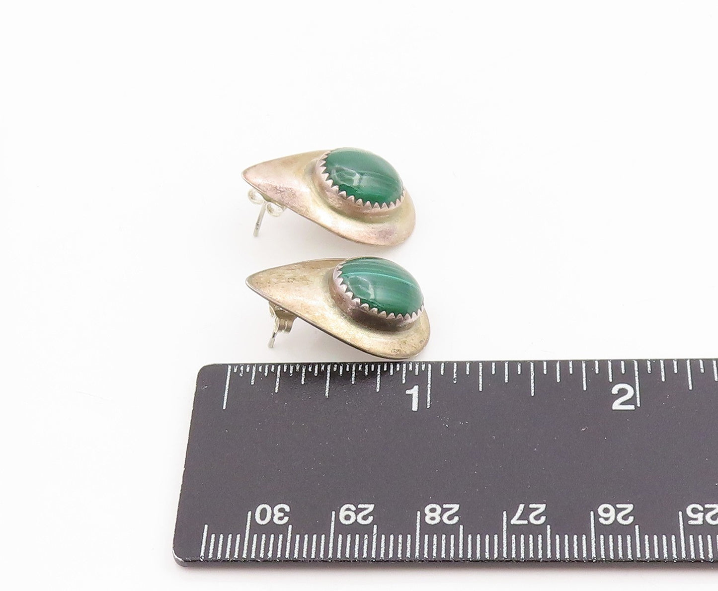 925 Sterling Silver Vintage Earrings MOQUINE NAVAJO Malachite Teardrops  EG13724