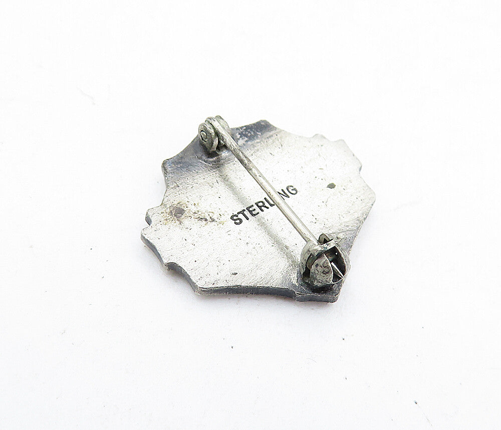 925 Sterling Silver  Vintage Enamel Medical Center Service Brooch Pin  BP2087
