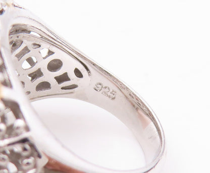 925 Sterling Silver Vintage Ring Cutout Spider Web CZ Design  Sz 7  RG31838