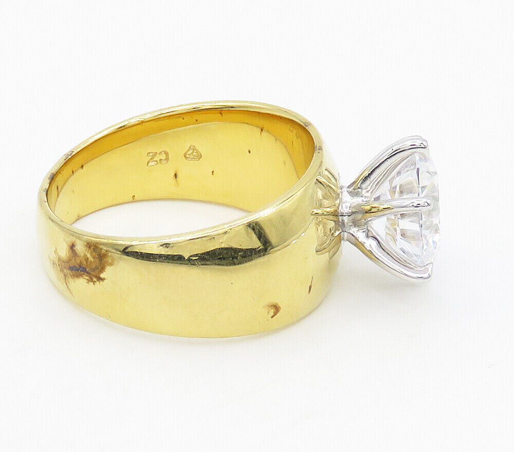 925 Sterling Silver  Cubic Zirconia Gold Plated Solitaire Ring Sz 7  RG15612