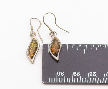 925 Sterling Silver Vintage Earrings Modernist Baltic Amber Dangles  EG14430