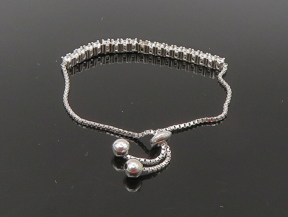 925 Silver  White Cubic Zirconia Adjustable Child Box Chain Bracelet  BT1058